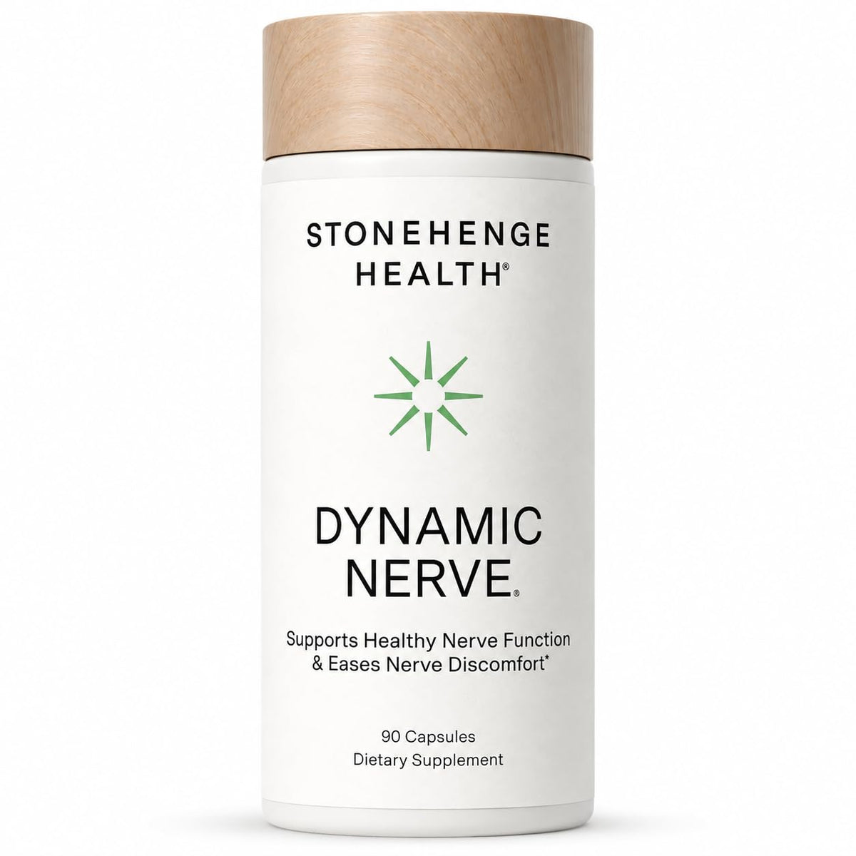 Stonehenge Health bottle front label showing Dynamic Nerve benefits and clear branding