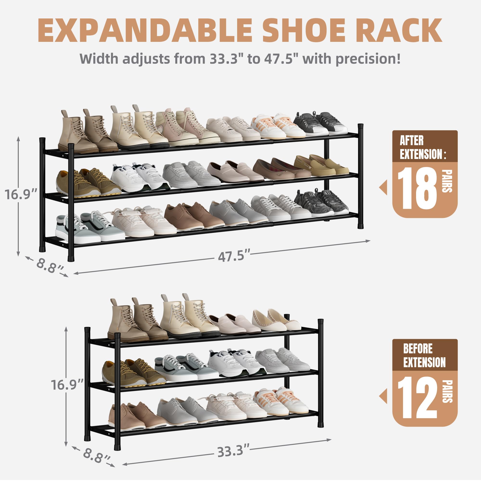 STORAGE MANIAC close-up of flat metal bars preventing shoes from slipping