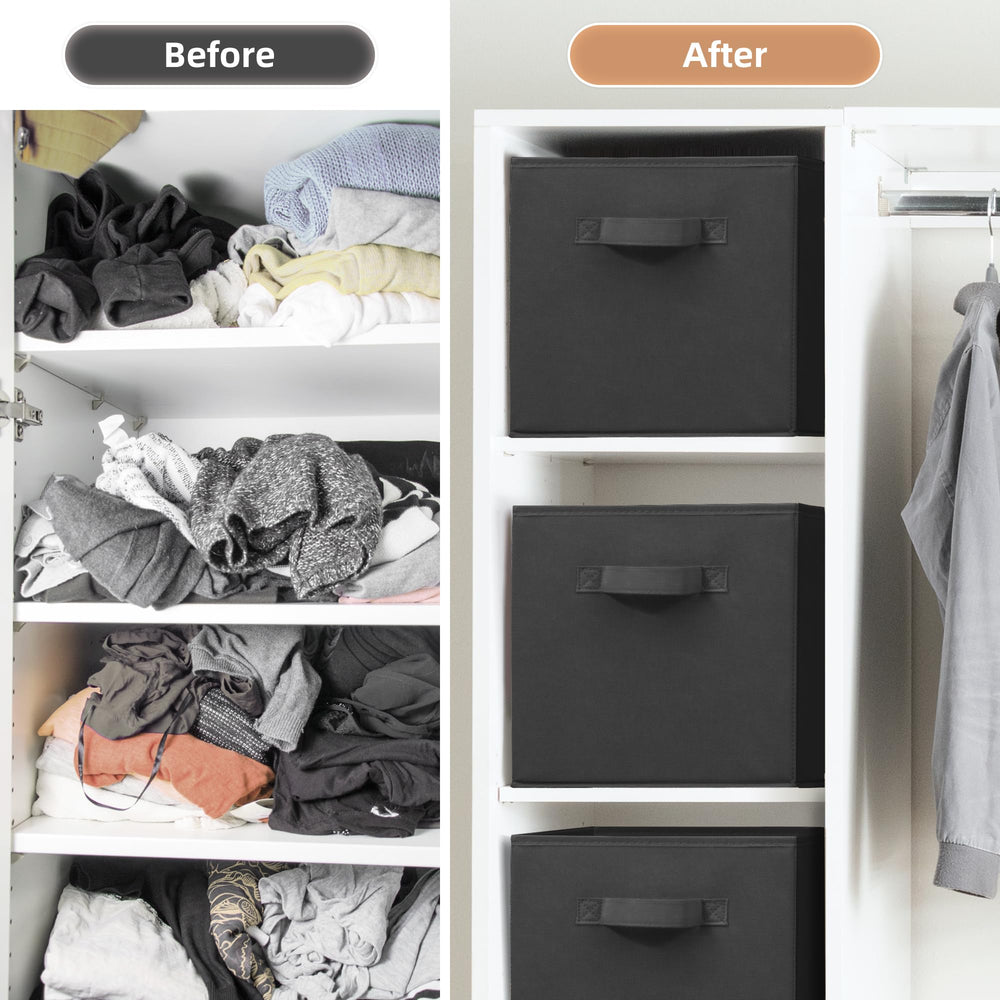 STORAGE MANIAC bins folded flat for compact storage and space-saving benefit