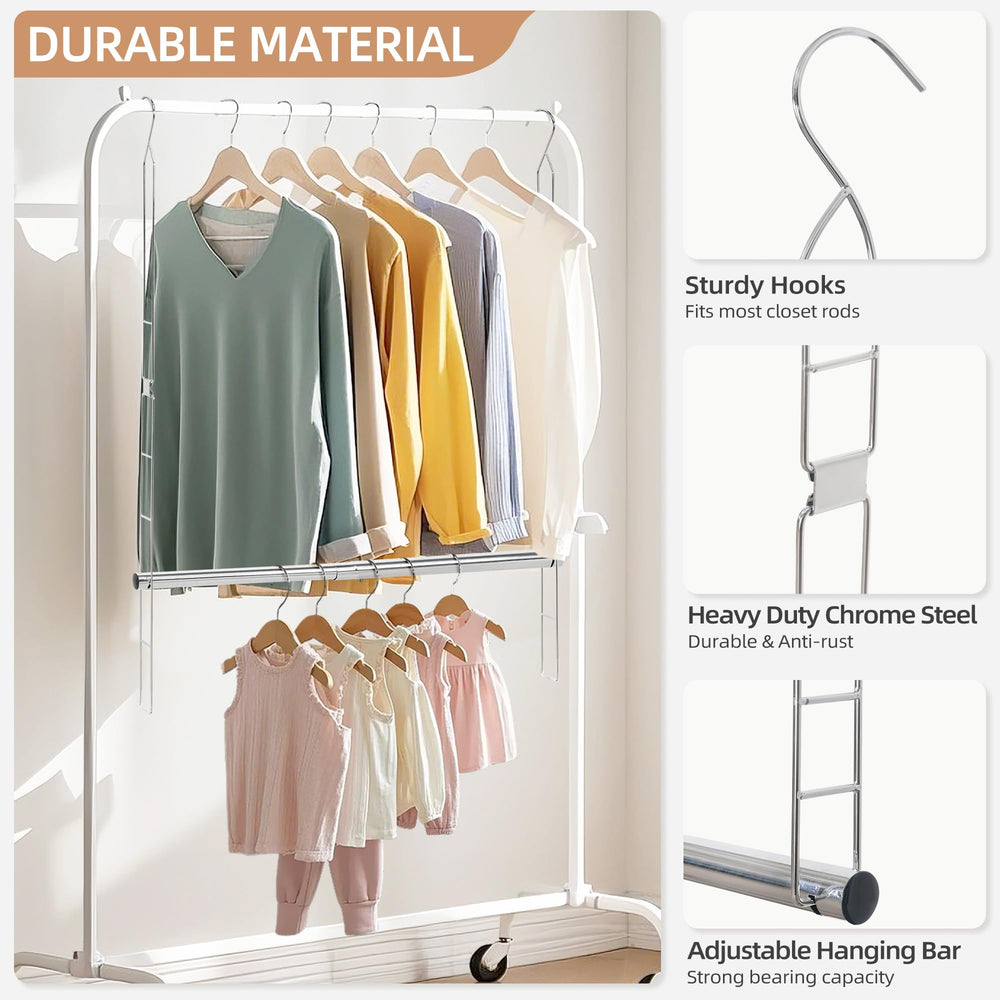 STORAGE MANIAC hooked over existing closet rod for instant extra hanging space