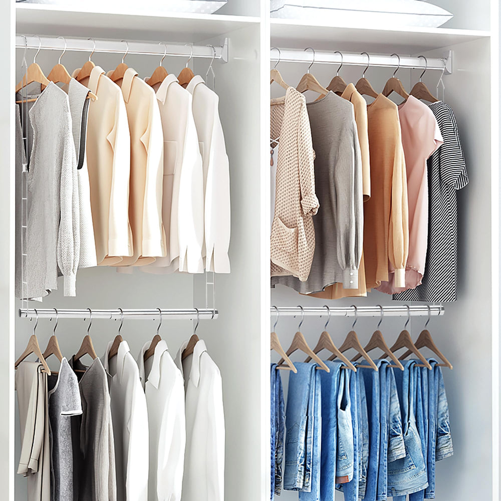 STORAGE MANIAC supporting multiple garments to illustrate 45 lb load capacity