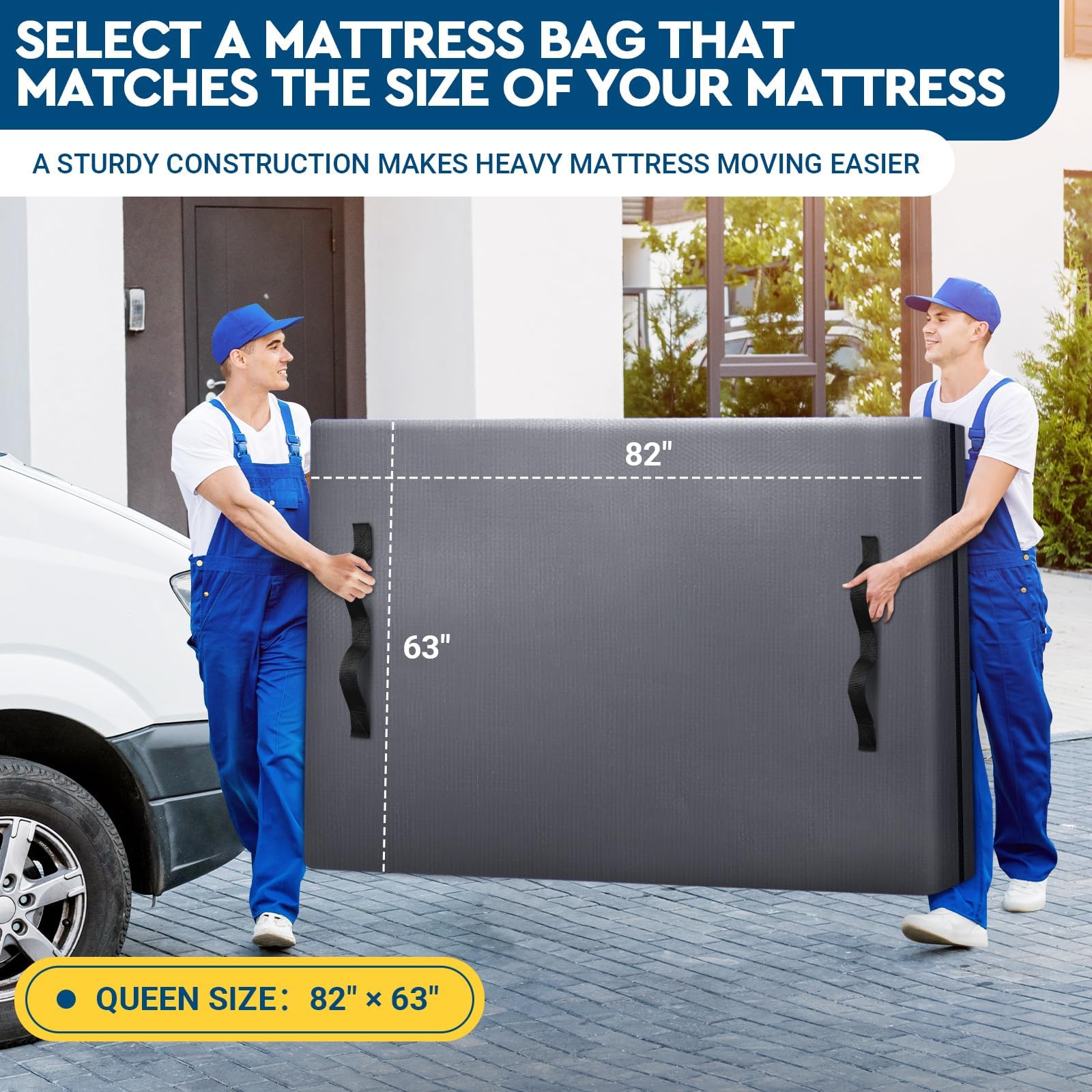 StorageRight queen mattress half-in bag during loading for smooth insertion