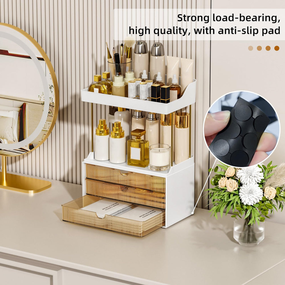 StorBin on bathroom vanity lifestyle shot showing stylish space-saving organization