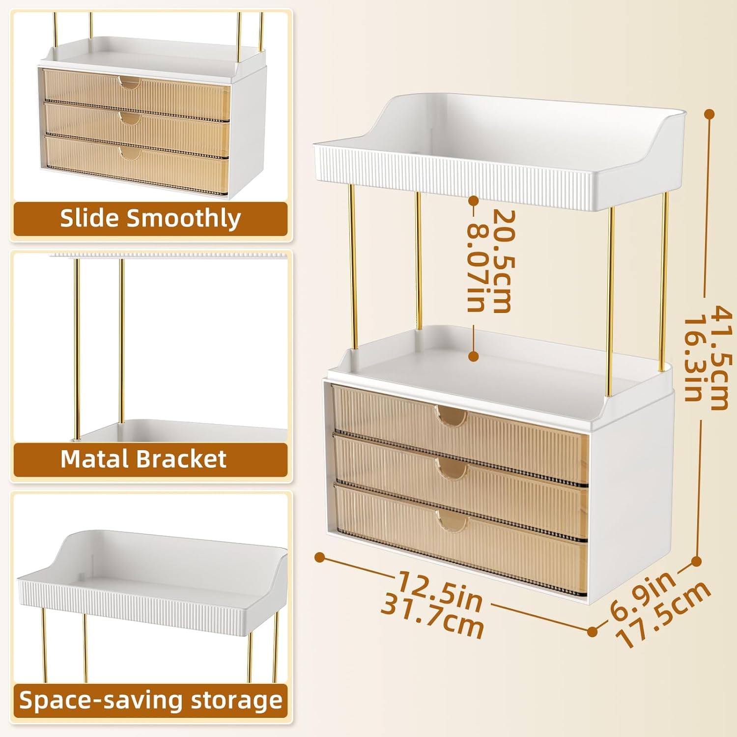 StorBin top shelf detail with bottles showing easy reach for daily skincare