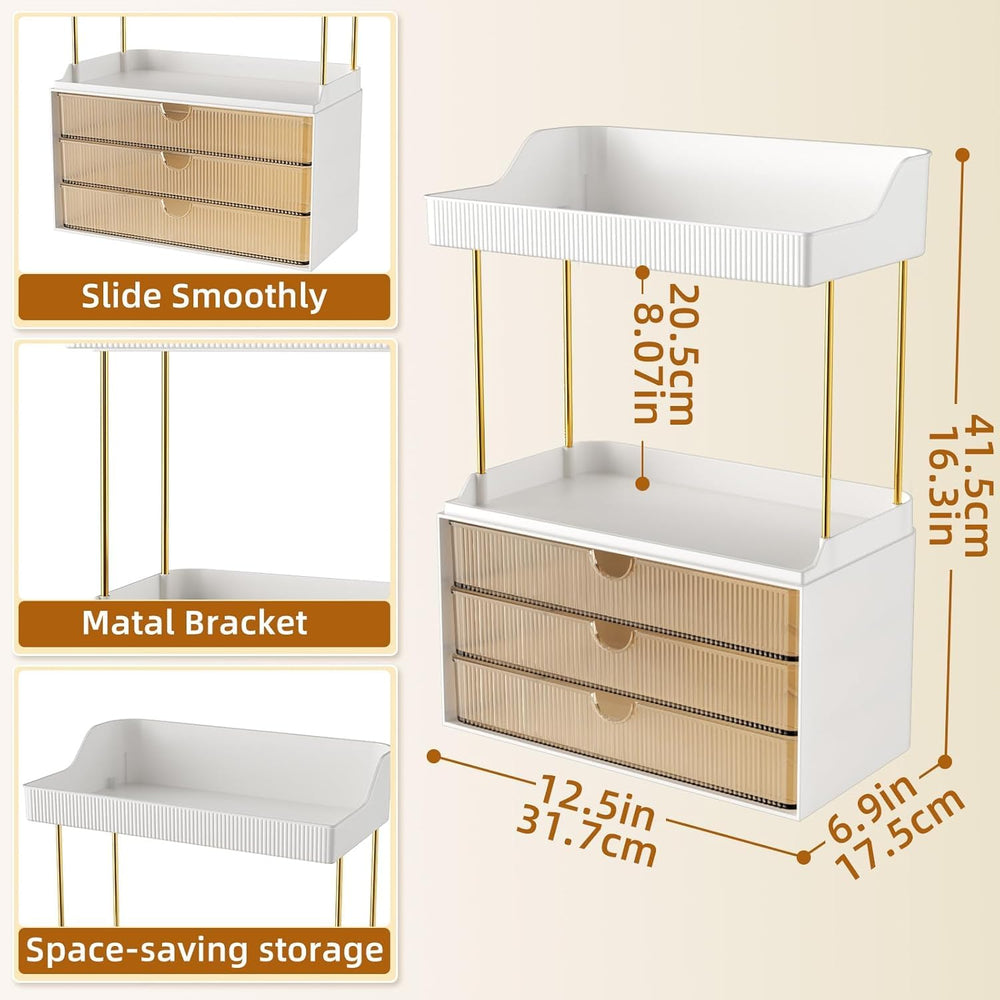 StorBin top shelf detail with bottles showing easy reach for daily skincare