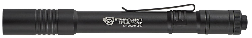 Streamlight Stylus Pro next to a pen for scale illustrating slim, pocketable size