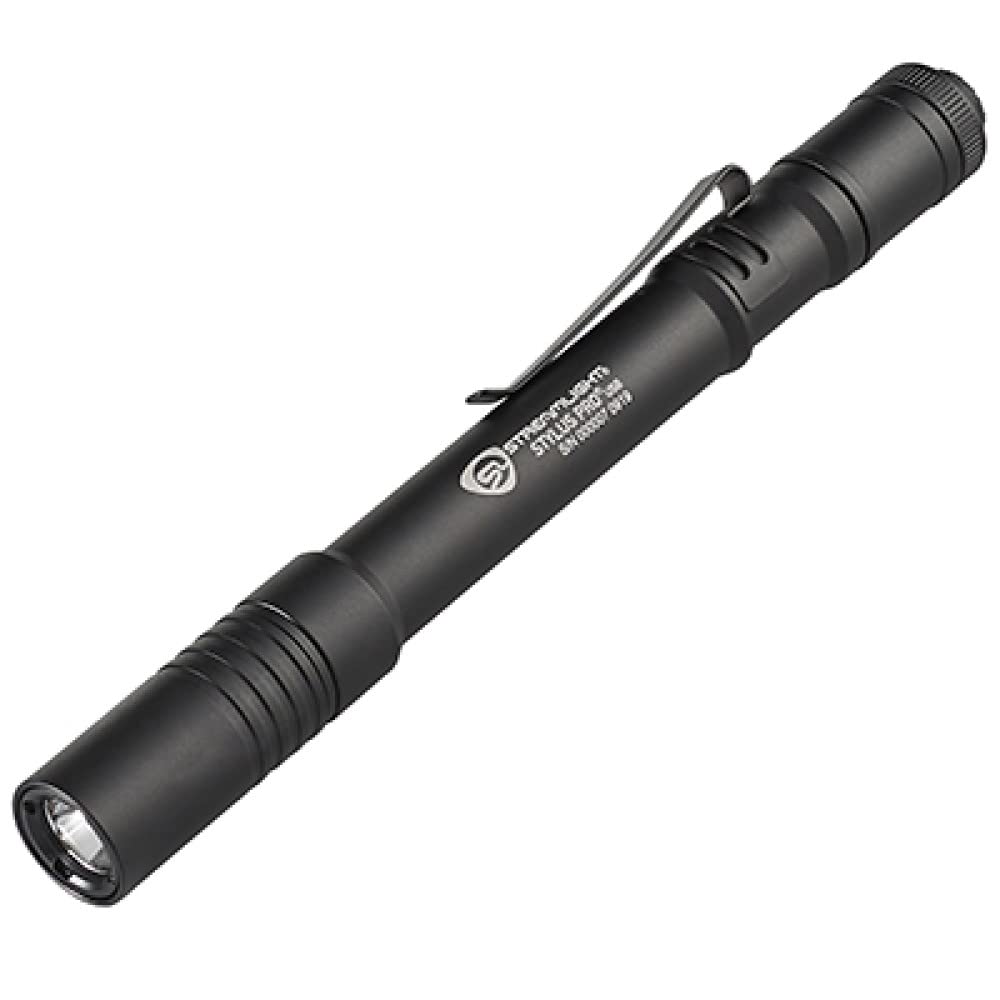 Streamlight Stylus Pro USB port detail with sliding metal sleeve protecting charging port