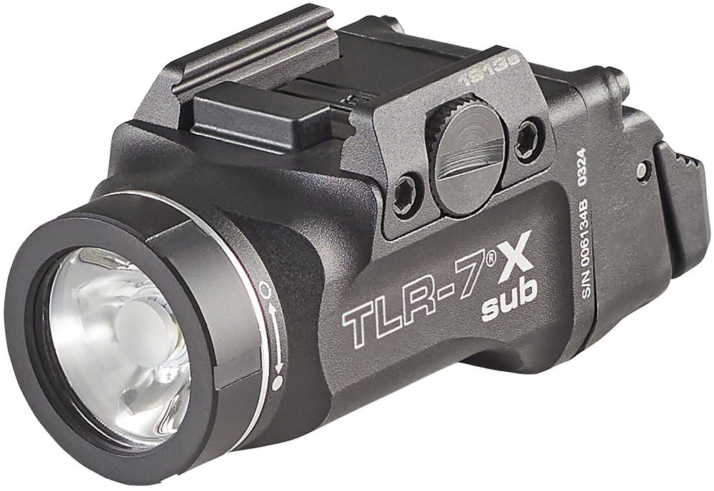 Streamlight TLR-7 X Sub front view showing compact profile and quick benefits