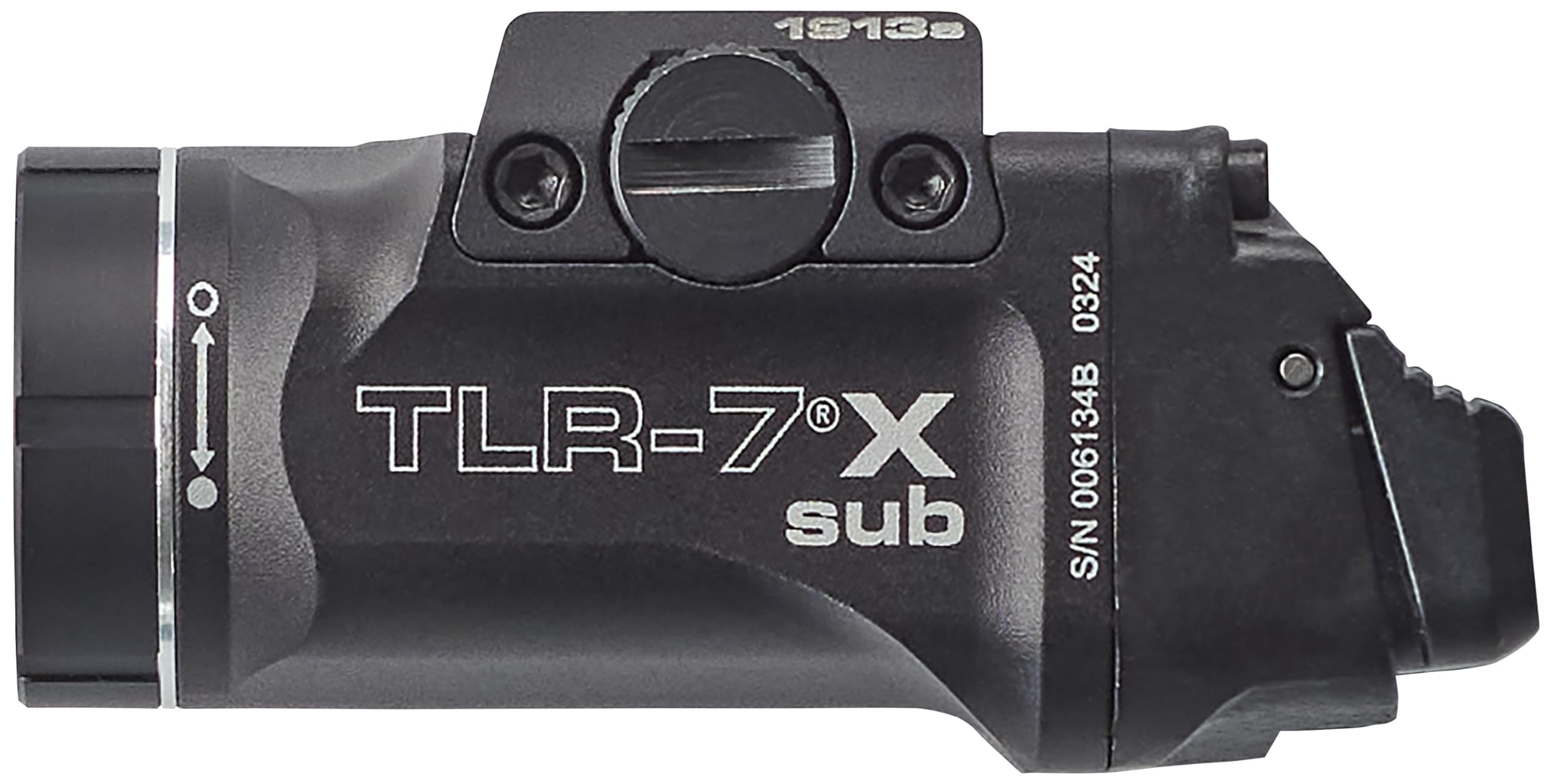 Streamlight TLR-7 X Sub next to battery illustrating compact size and power source