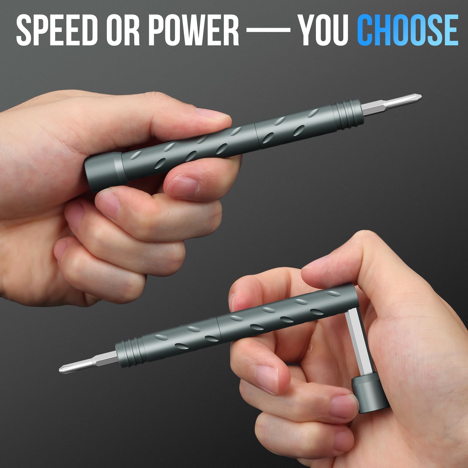 STREBITO 2-in-1 handle detail demonstrating ergonomic grip and convertible torque