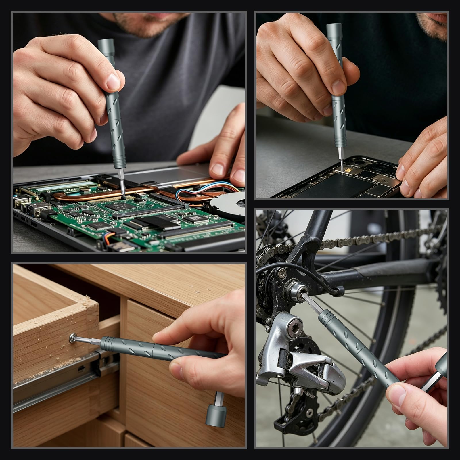 STREBITO in use during phone repair showing practical hand-held precision work