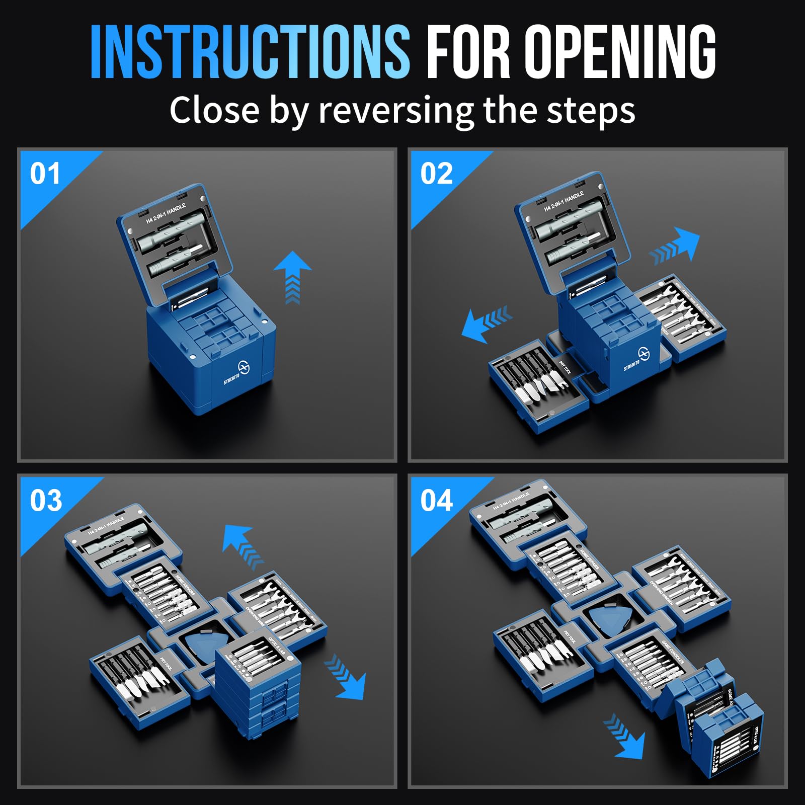 STREBITO magnetic tray holding bits securely to prevent loss while working