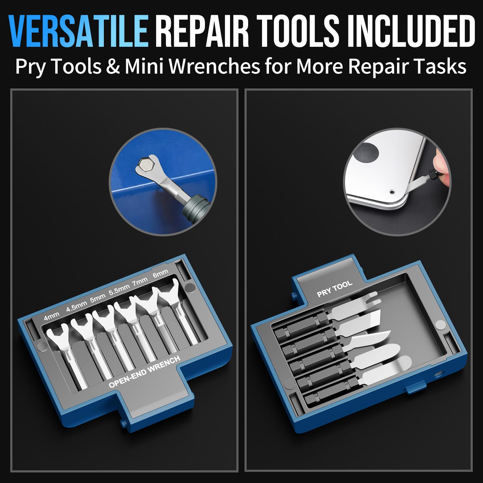 STREBITO pry tools and picks laid out to show safe opening and adhesive removal