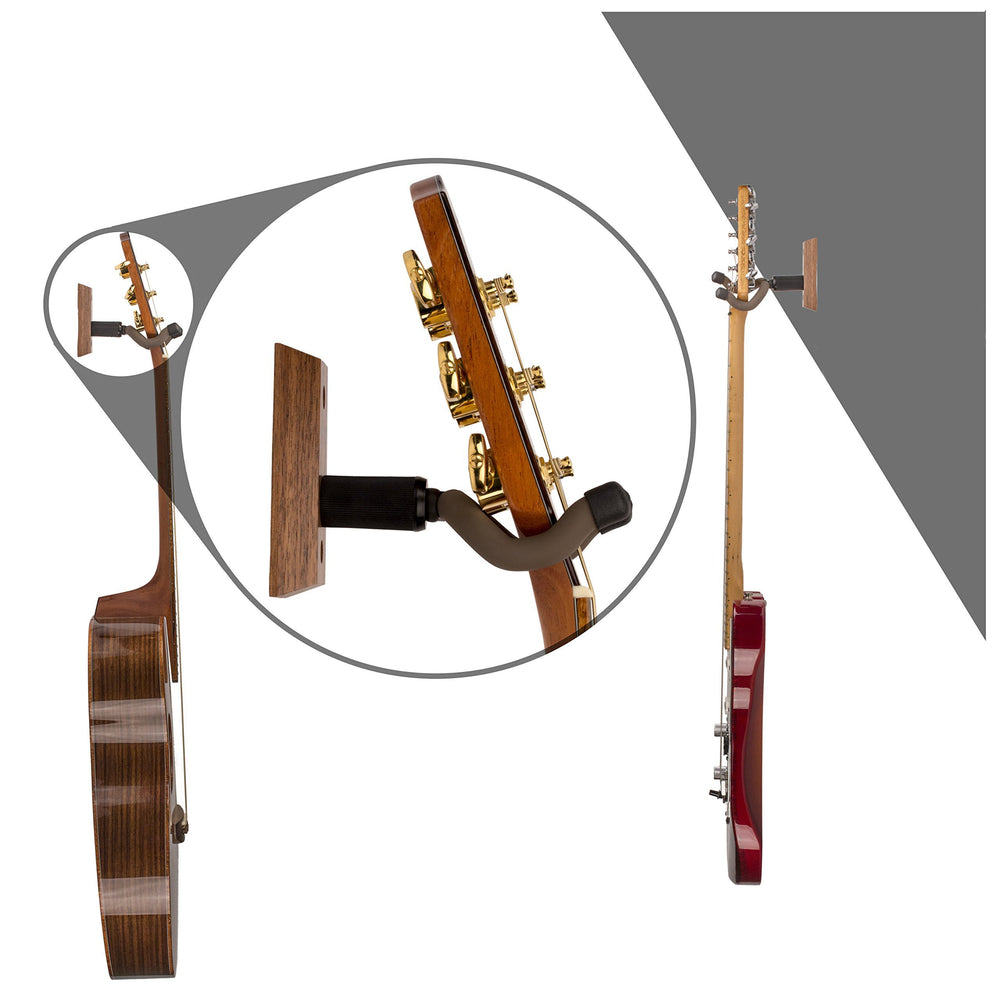 String Swing side profile with guitar illustrating space-saving storage benefit