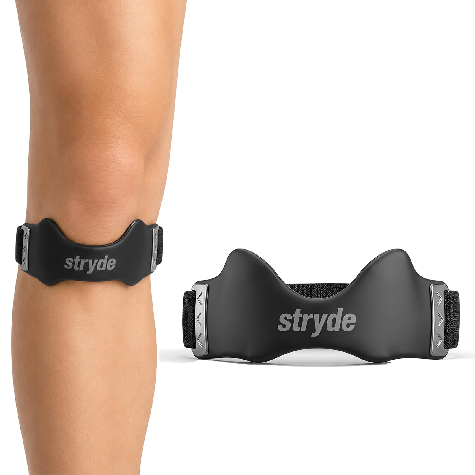 Stryde Strap front packaging showing one-piece knee strap and branding comfort