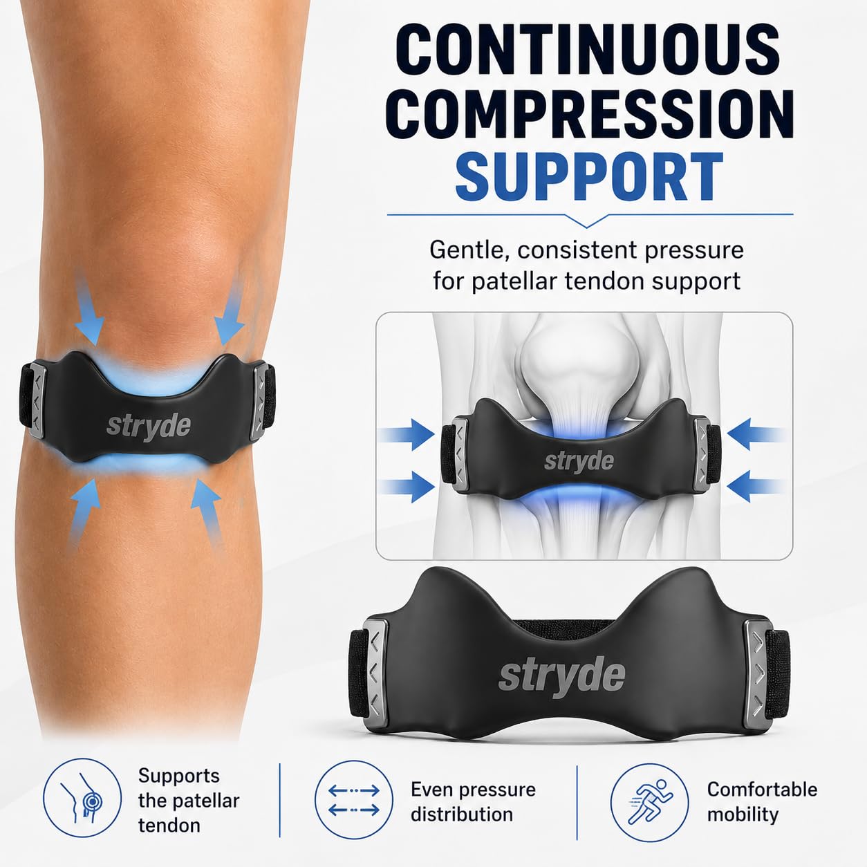 Stryde Strap worn by runner showing stability during dynamic movement