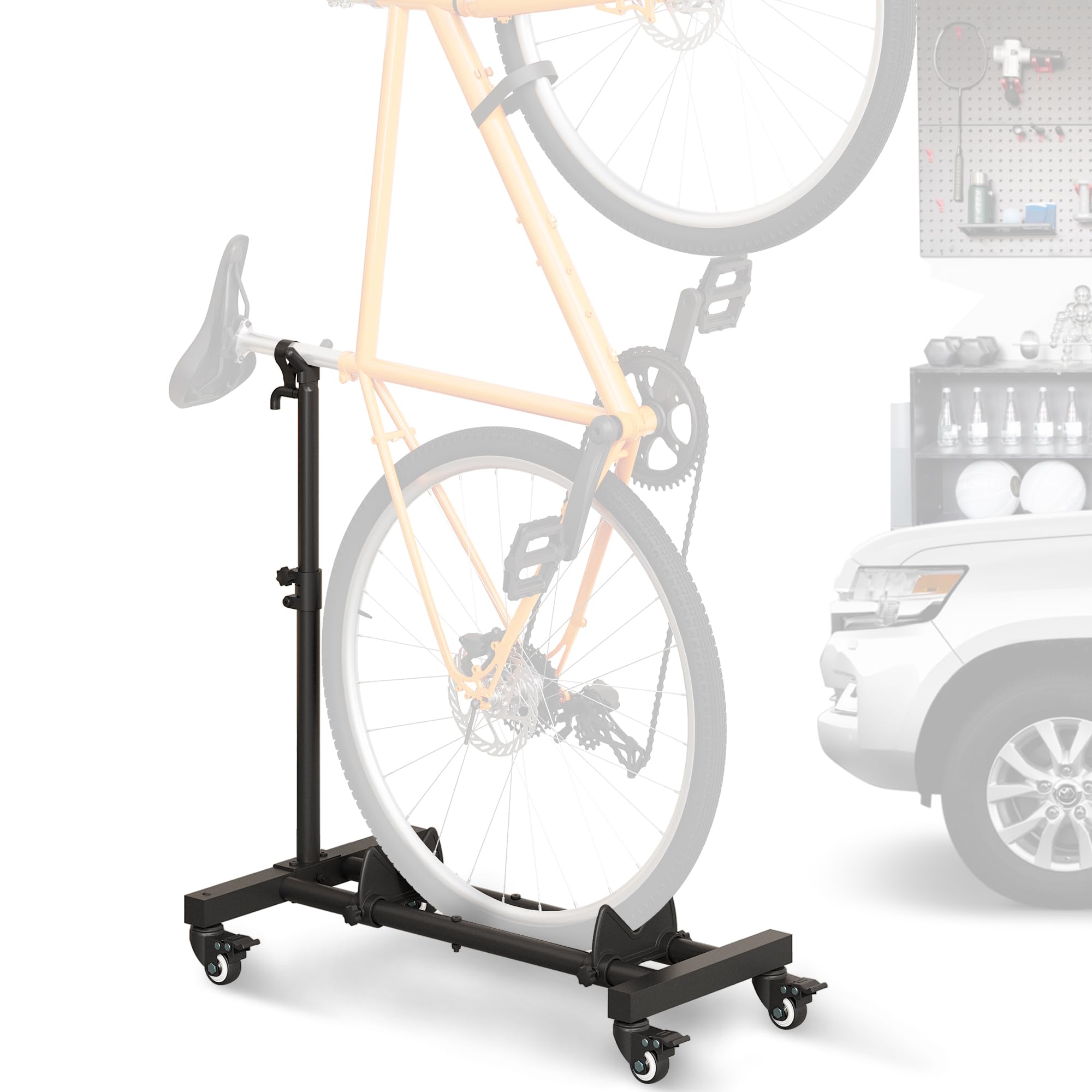 Sttoraboks front view of vertical bike stand showing compact storage benefit