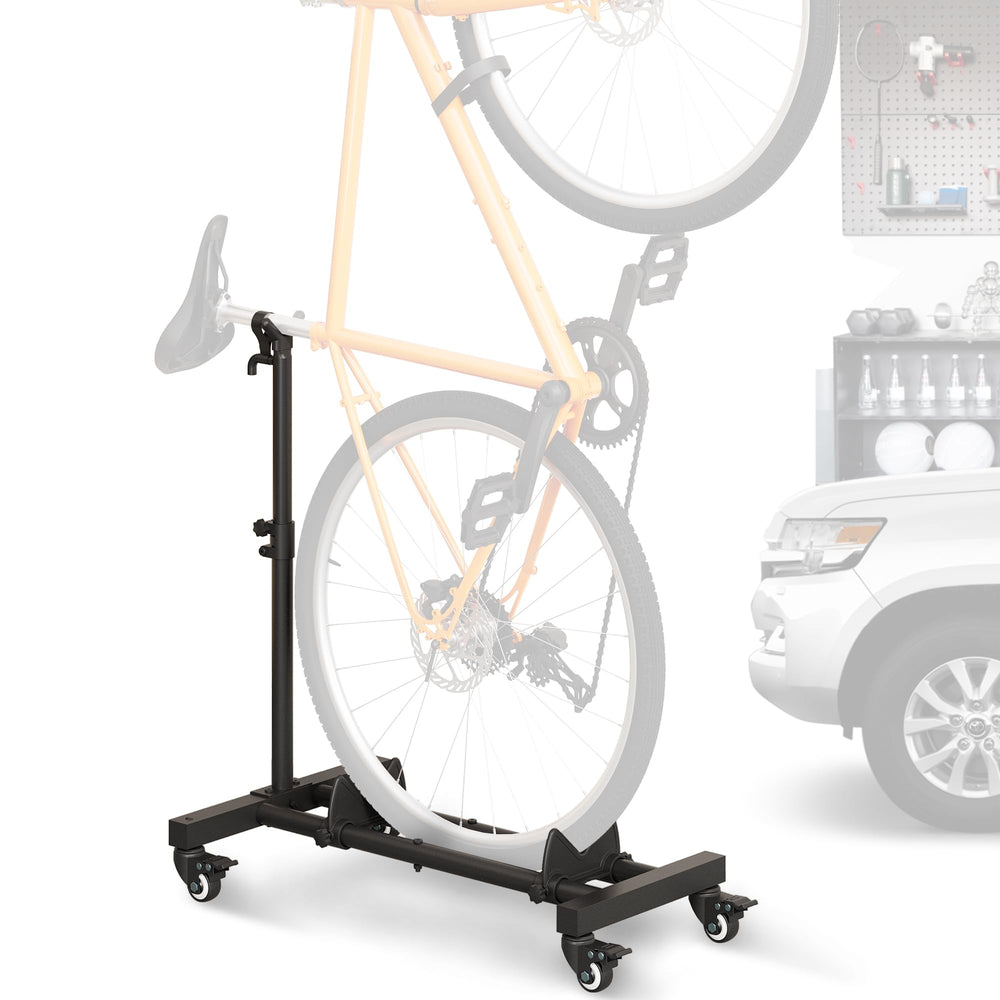 Sttoraboks front view of vertical bike stand showing compact storage benefit