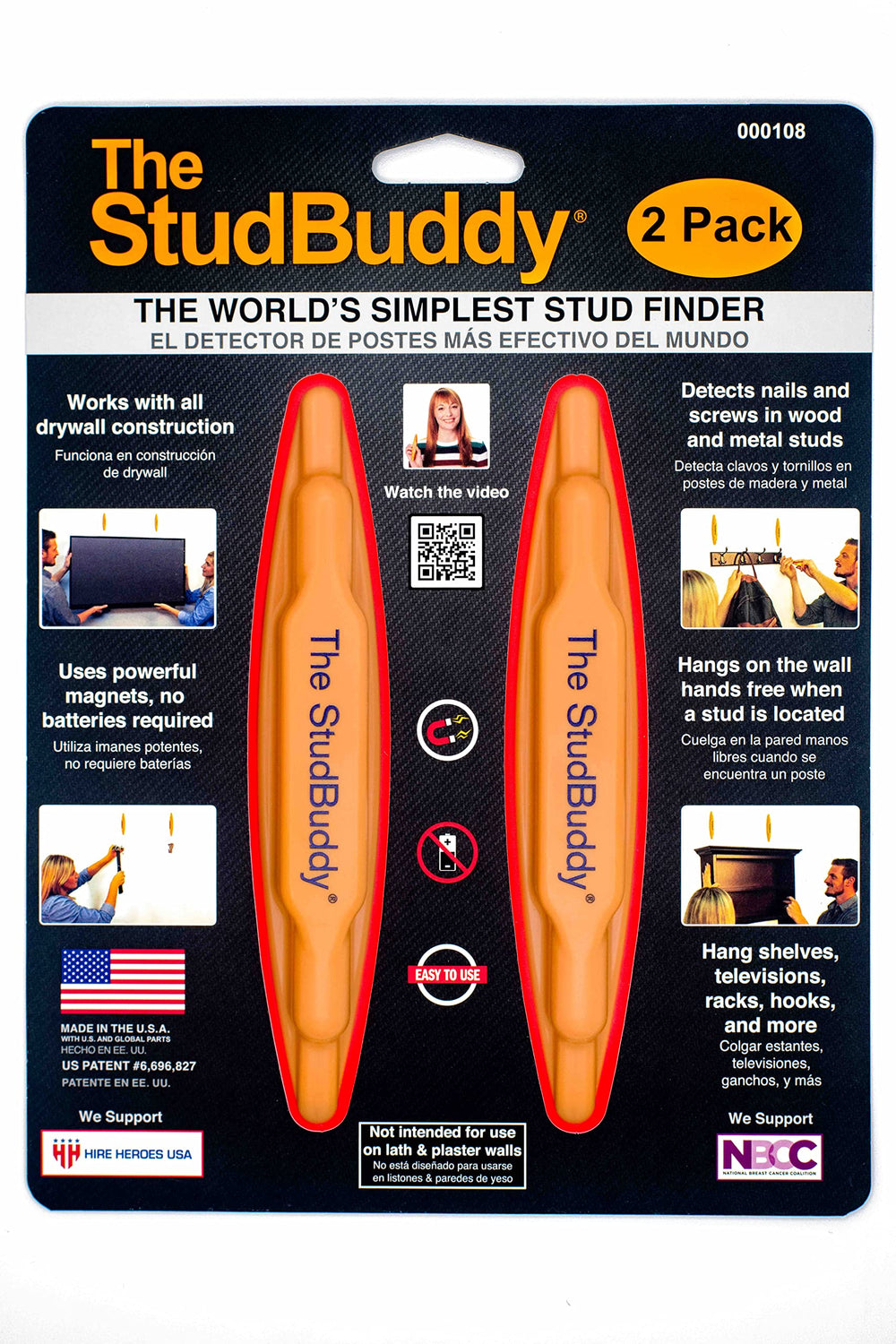 The StudBuddy in use while hanging a frame illustrating accurate wall mounting