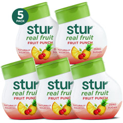 Stur front packaging showing fruit punch bottle and convenience benefit