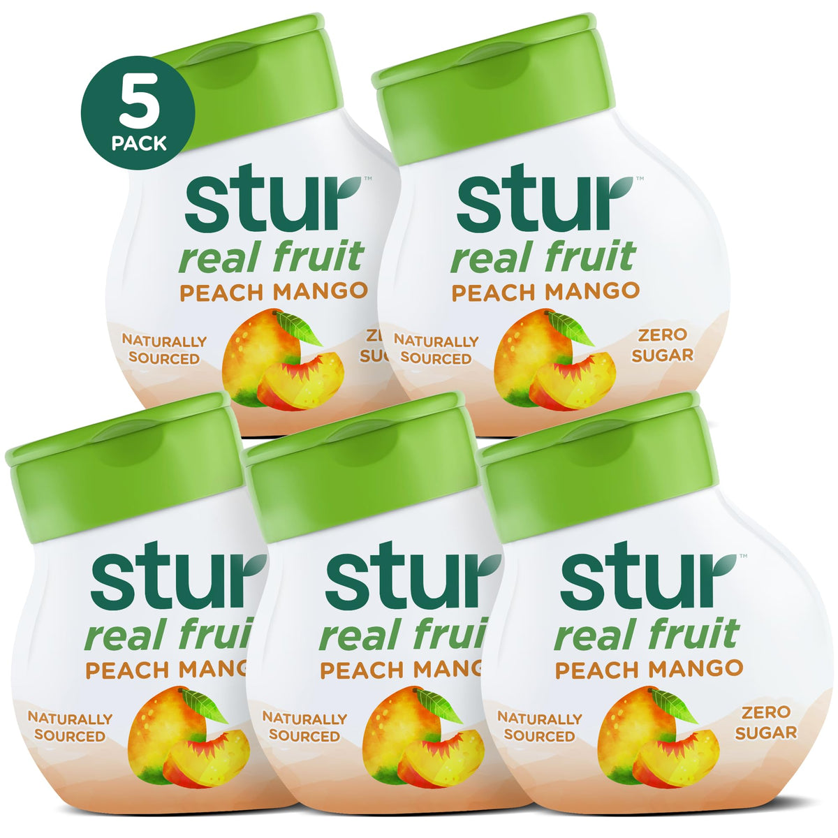 Stur front packaging showing peach mango bottles and product benefits