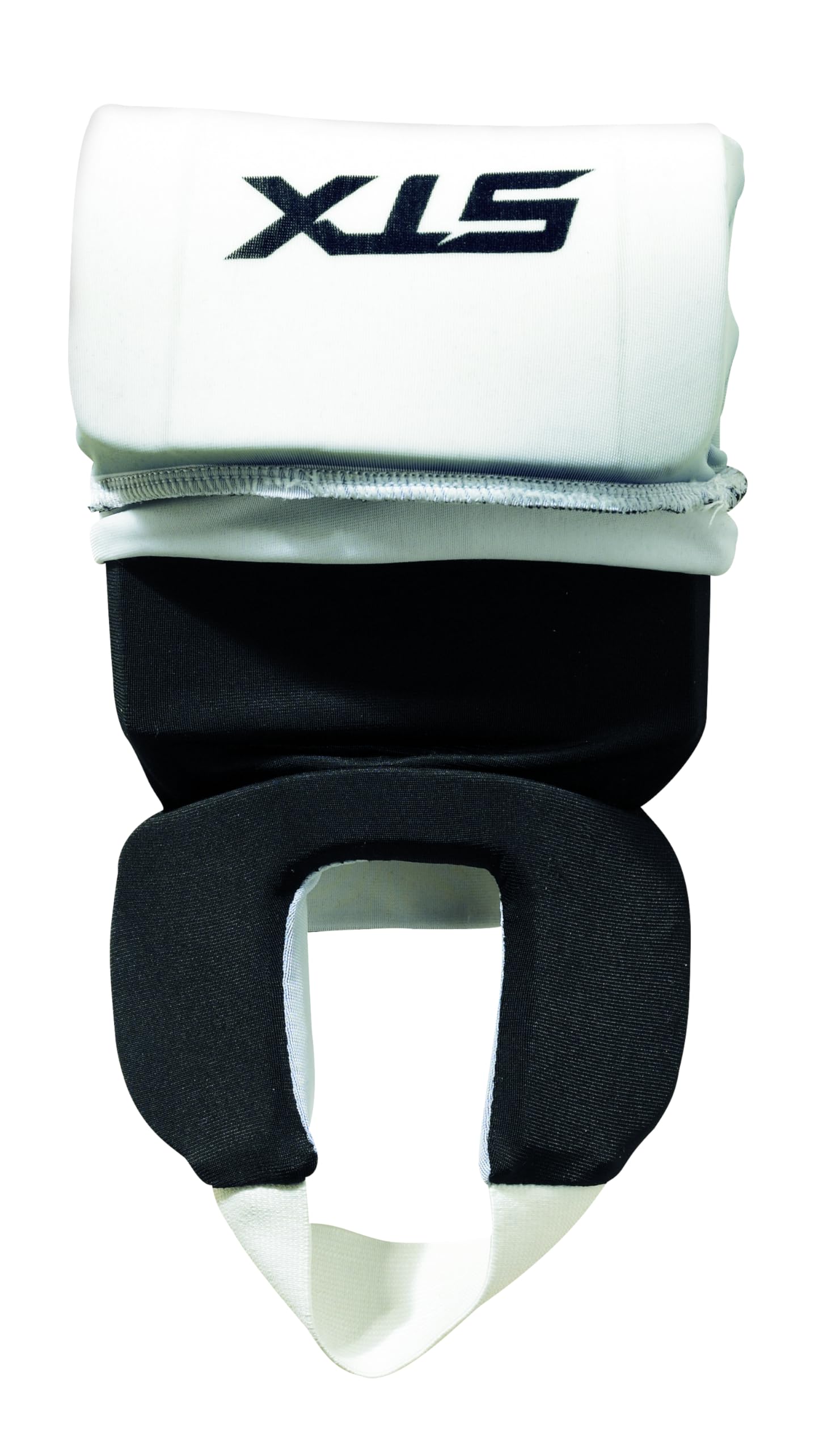 STX shin shield worn on lower leg during field hockey play demonstrating secure fit and comfortable mobility