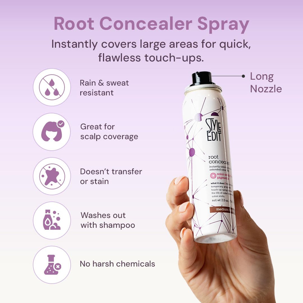 STYLE EDIT spray nozzle close-up illustrating precise application and easy control benefit