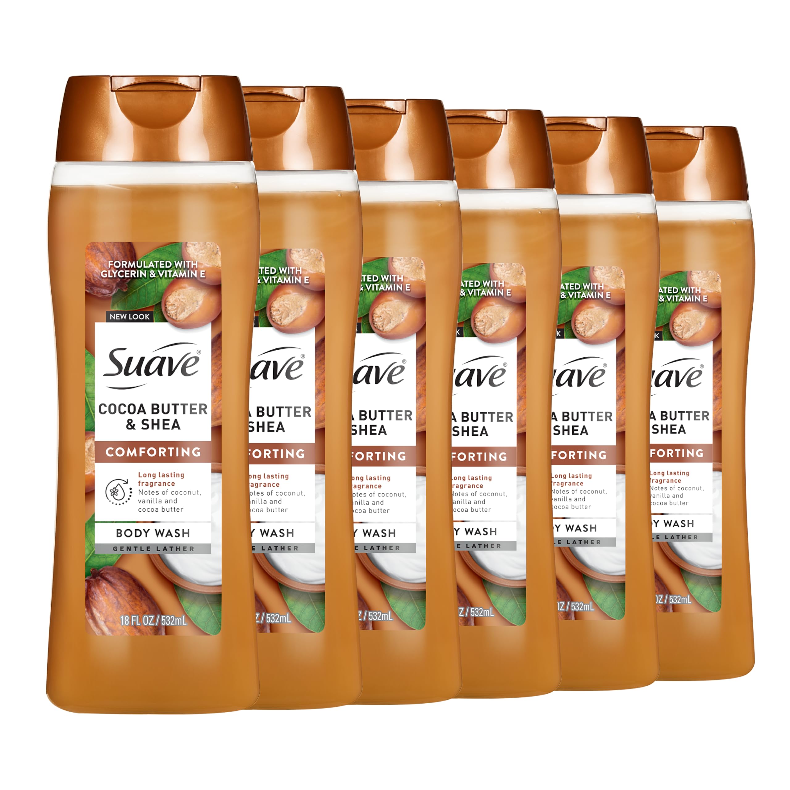 Suave front packaging showing cocoa butter and shea for moisturizing