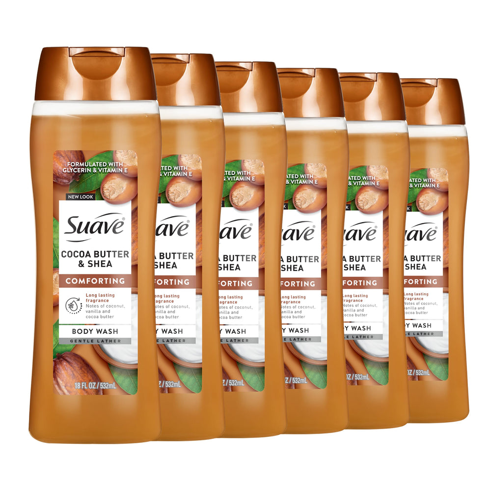 Suave front packaging showing cocoa butter and shea for moisturizing