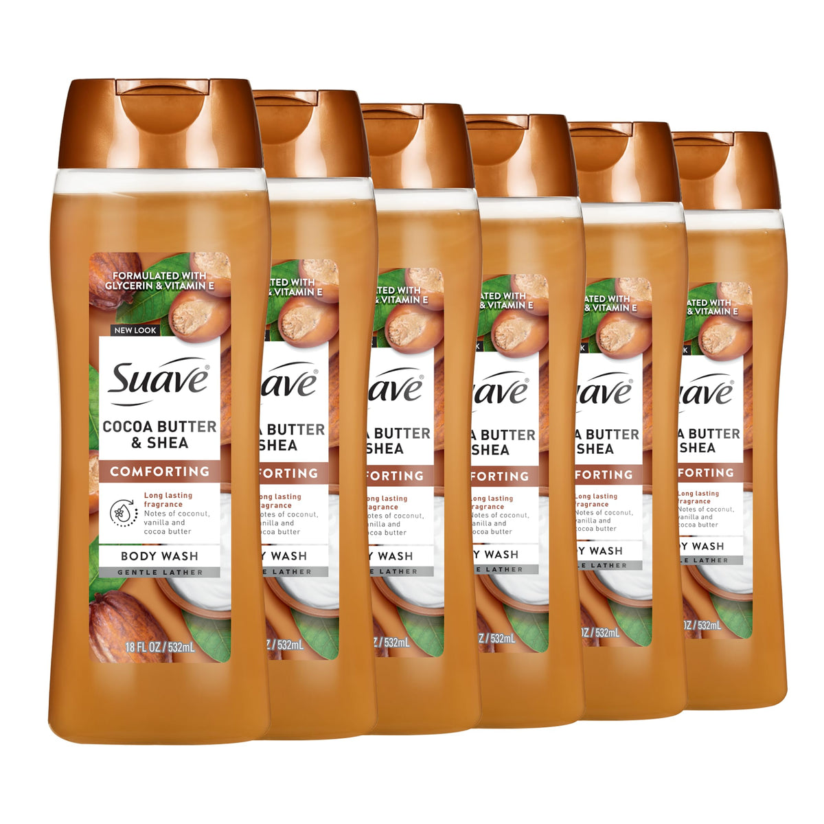 Suave front packaging showing cocoa butter and shea for moisturizing