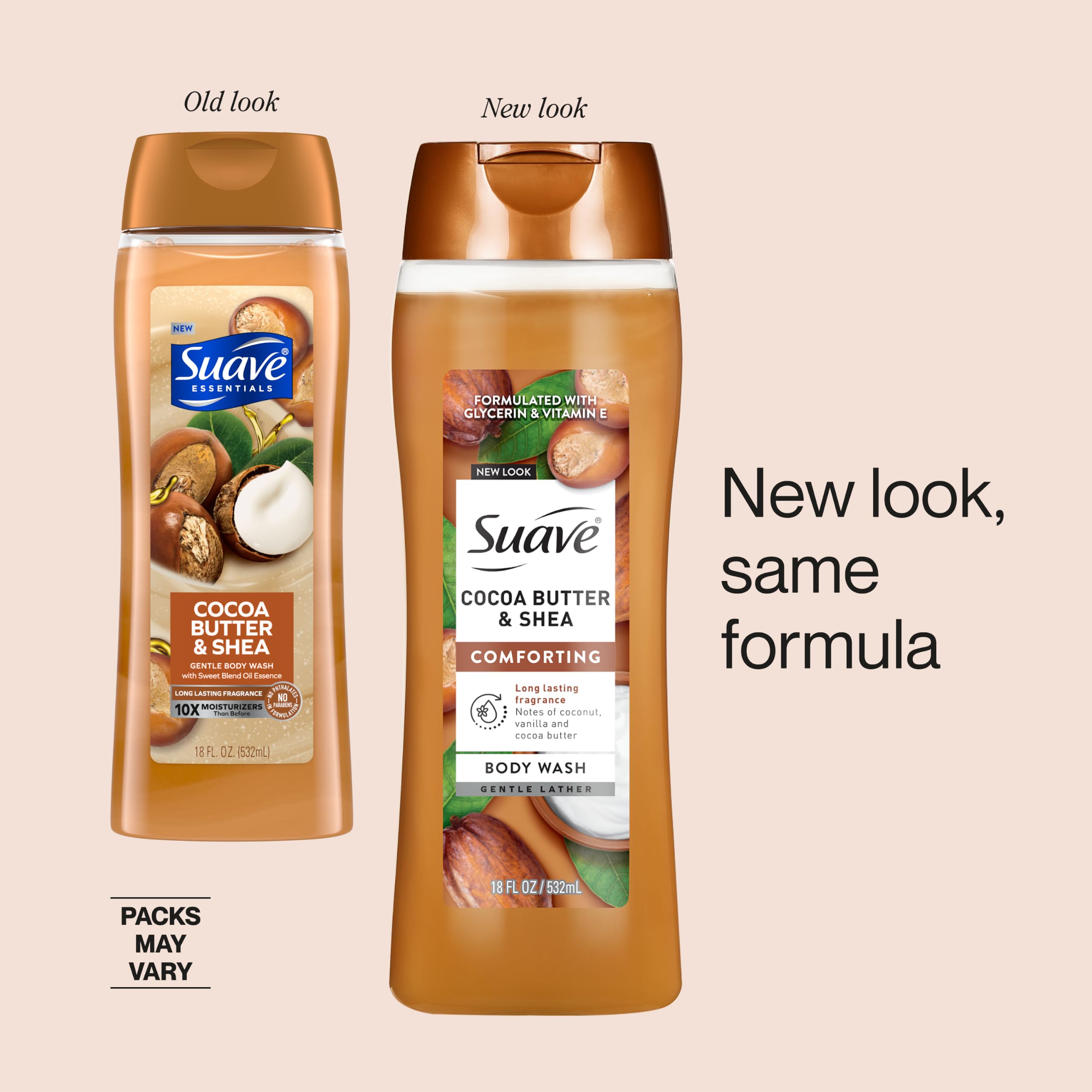 Suave label highlighting vitamin E and ingredient transparency benefit