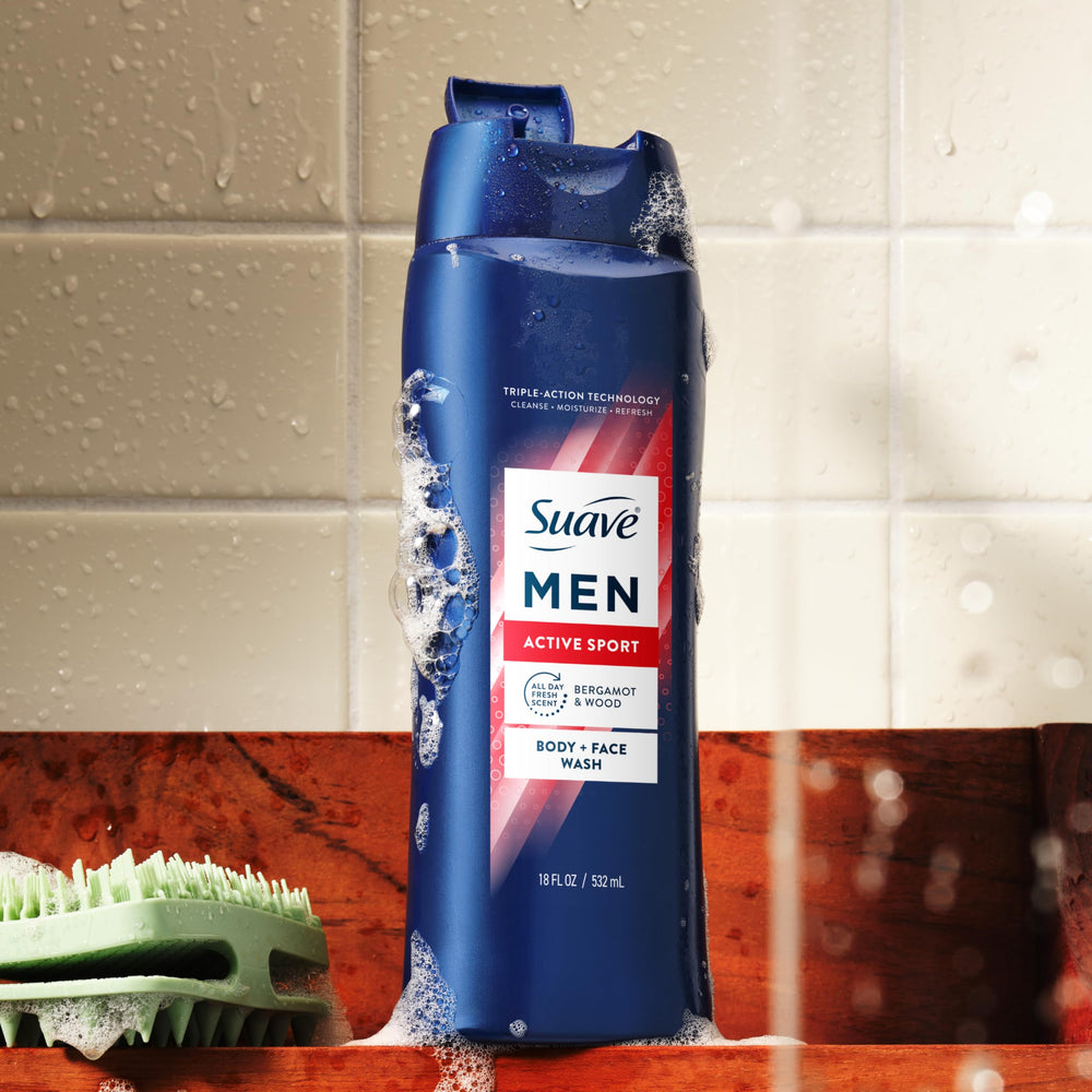 Suave back ingredients panel showing glycerin and vitamin E for sustained moisture benefit