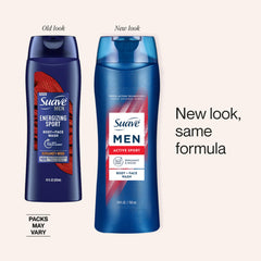 Suave in-shower use demonstrating full-body and face cleaning benefit for active routines