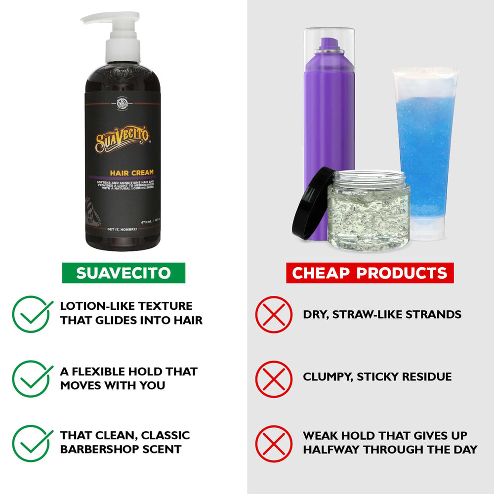 Suavecito pomade applied to wavy hair showing natural shine and softness