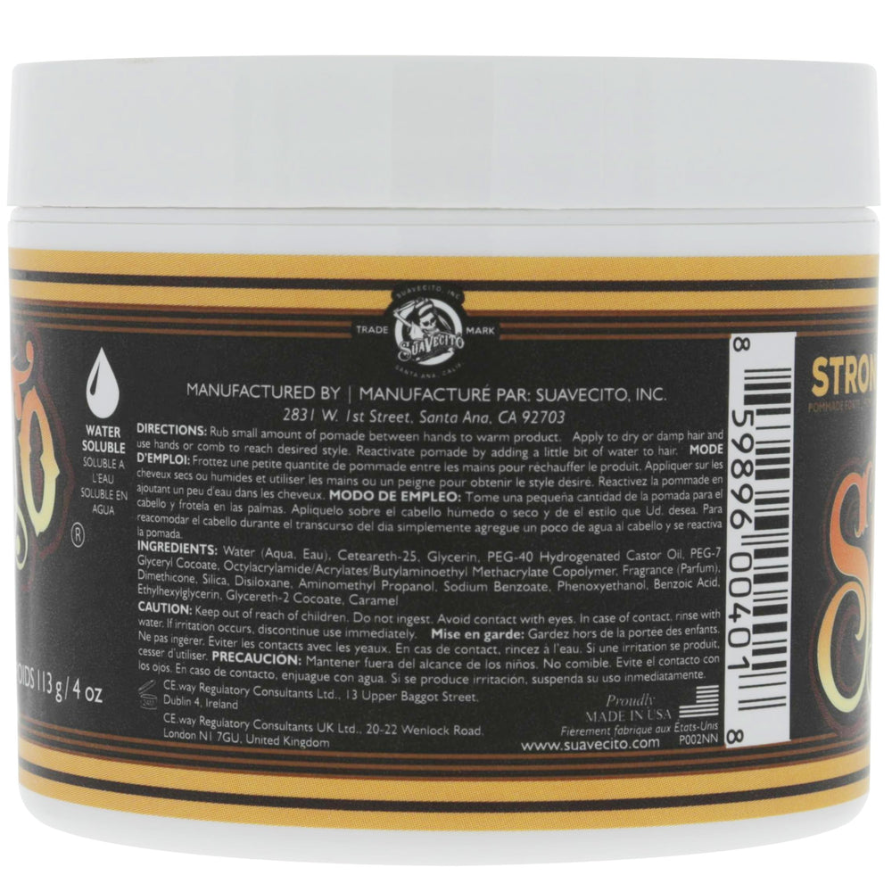 Suavecito Pomade open jar showing creamy texture for easy application and control