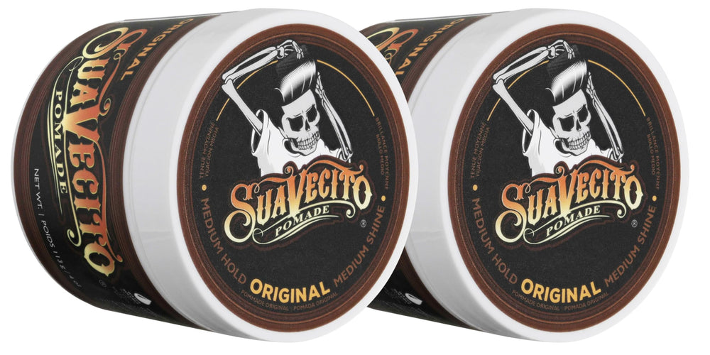 Suavecito Pomade front packaging showing brand and product benefits
