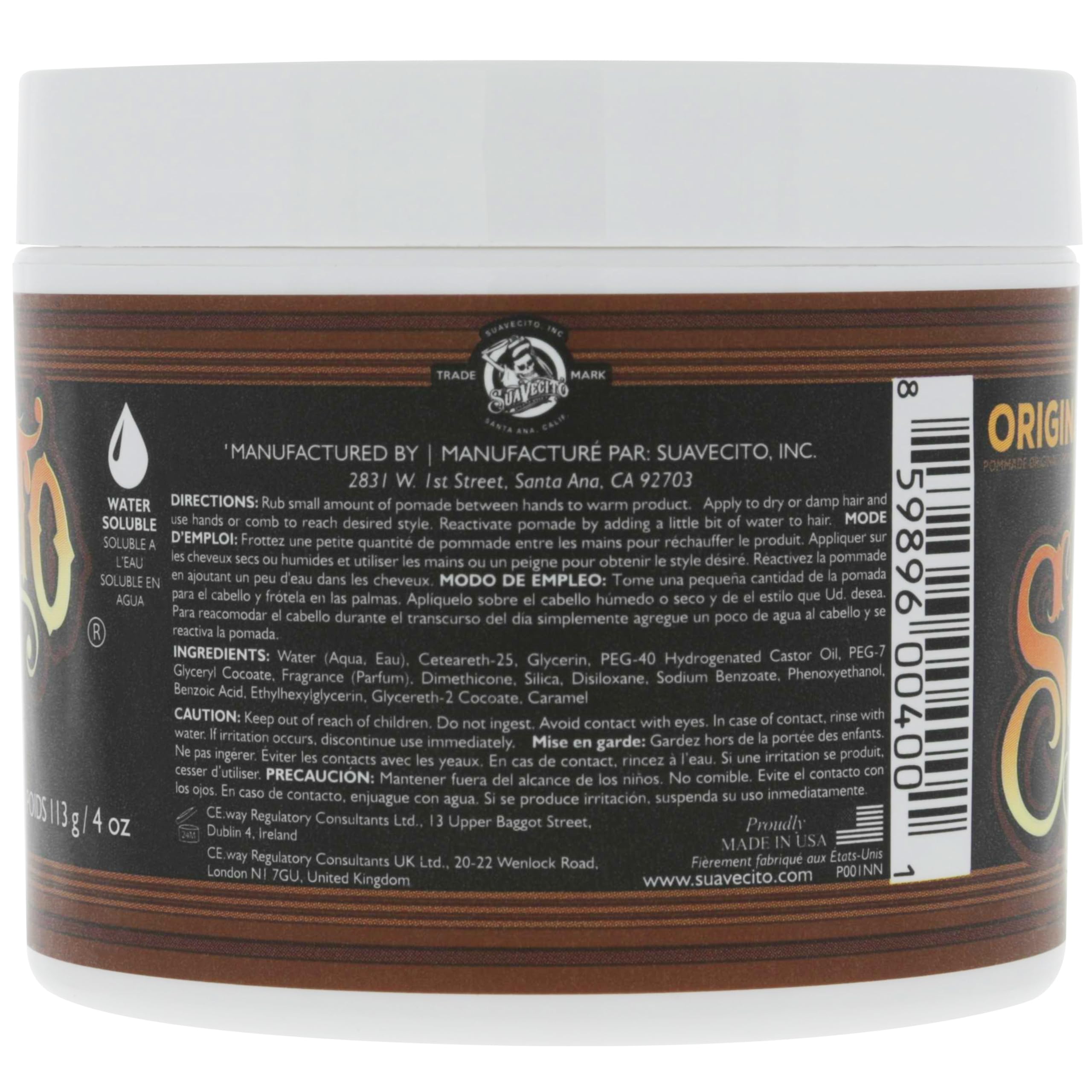 Suavecito Pomade open tin displaying creamy texture for easy styling