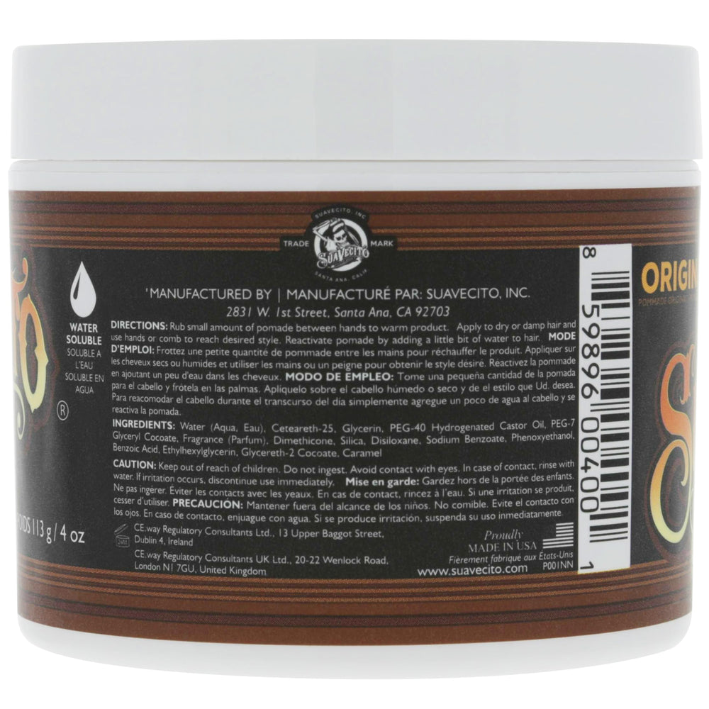 Suavecito Pomade open tin displaying creamy texture for easy styling