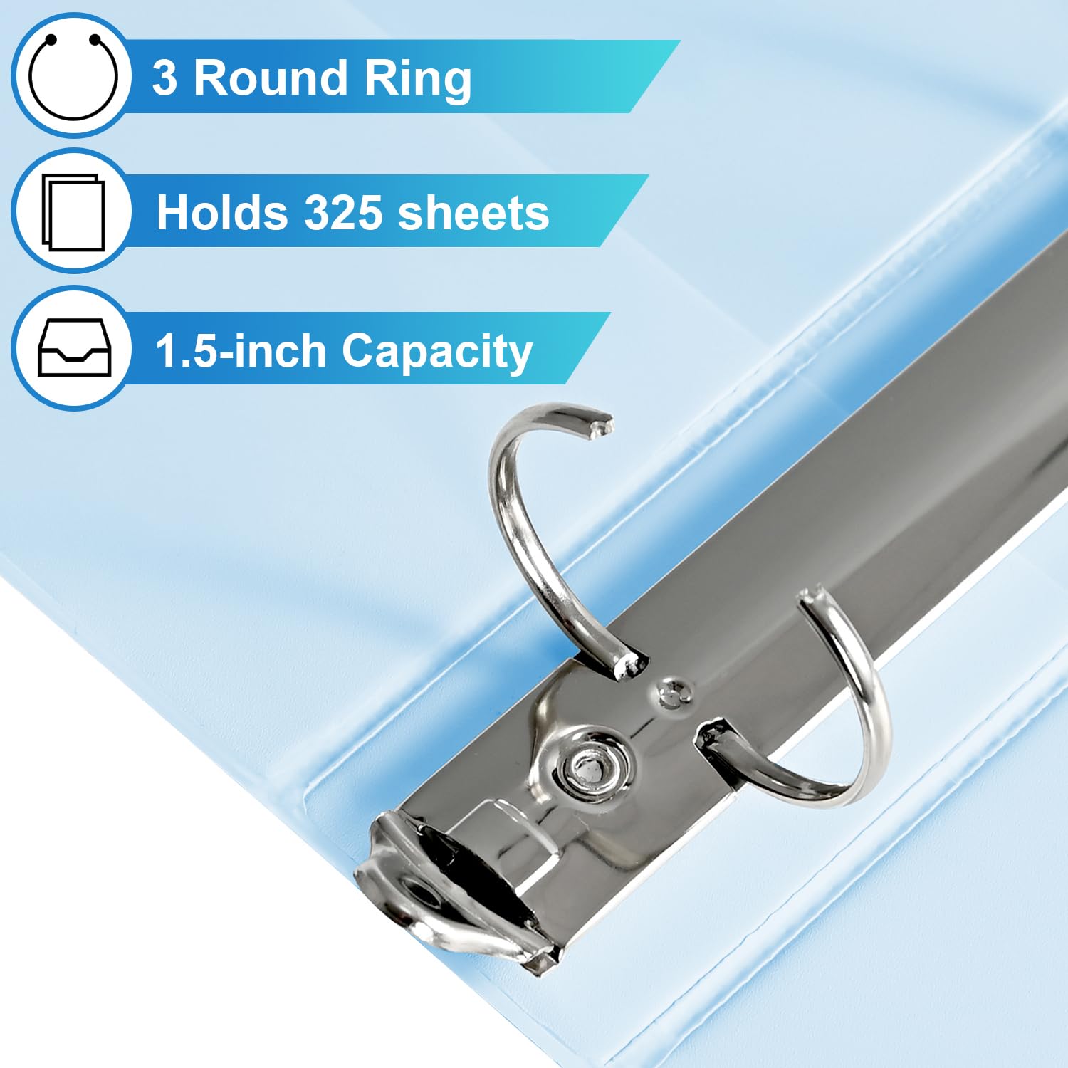 SUIN binder open rings detail demonstrating sturdy metal mechanism