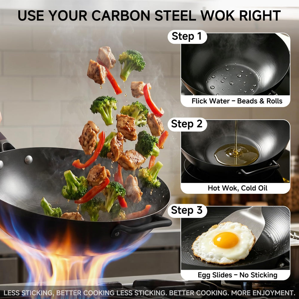 SUMEIGUAN wok in use stir-fry showing fast even cooking