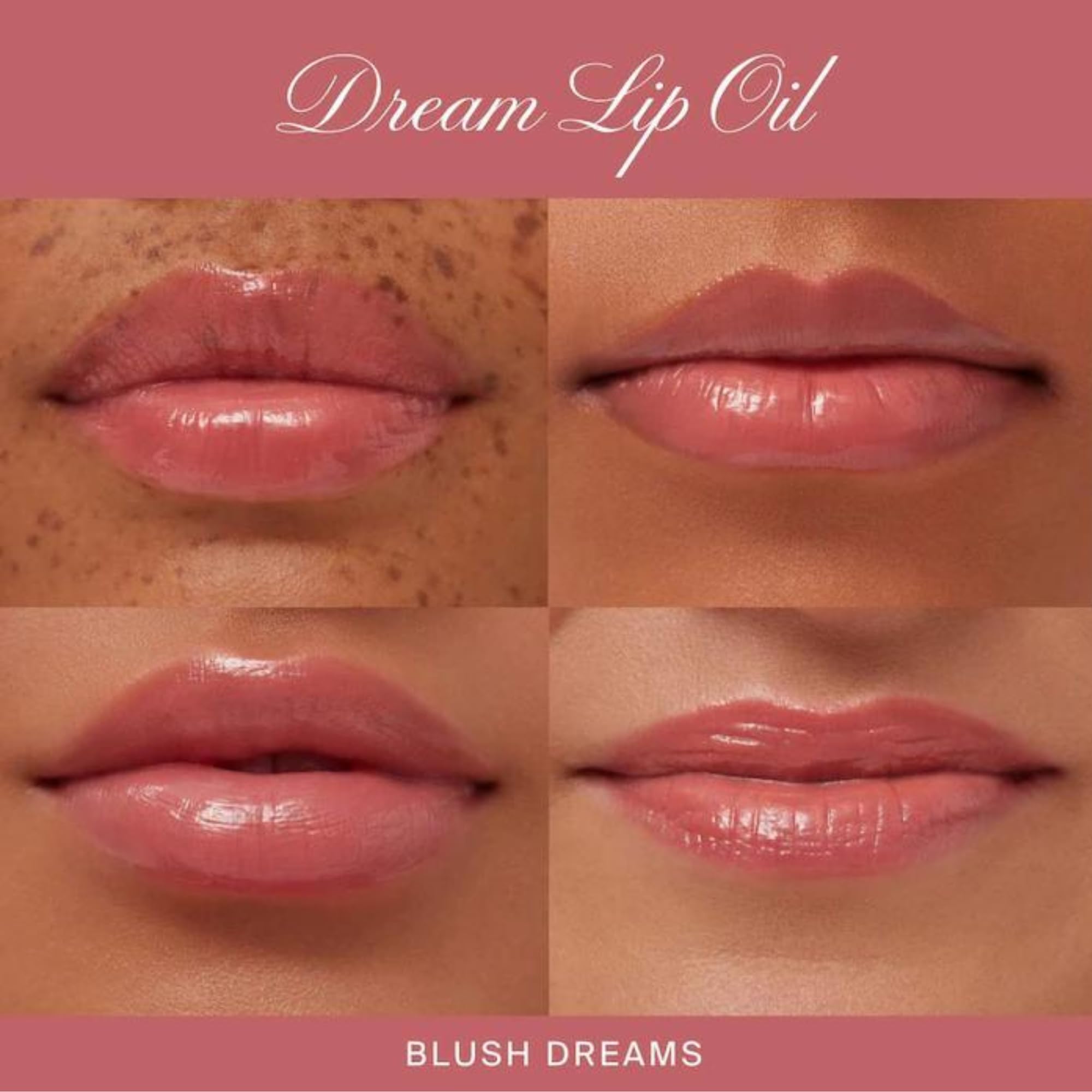 Summer Fridays lip oil on lips lifestyle shot showing rosy tint and soft look