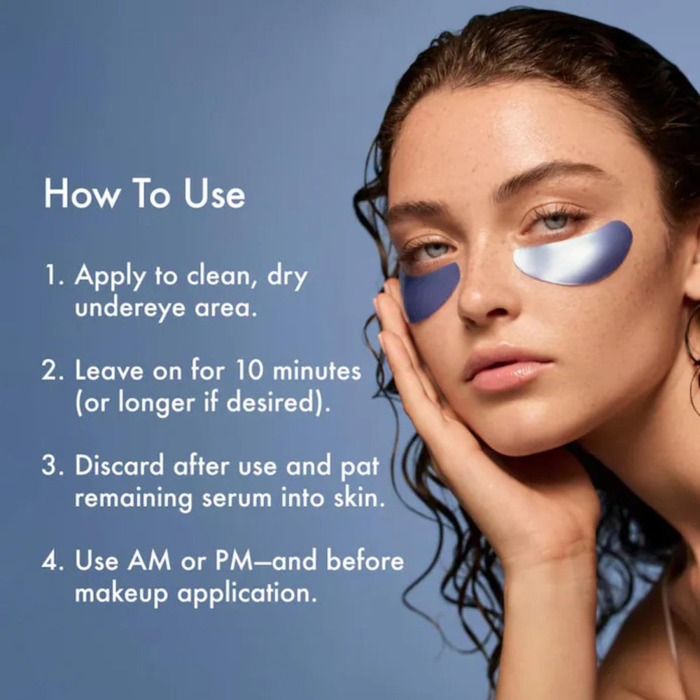 Summer Fridays patch applied under eye demonstrating instant refresh benefit