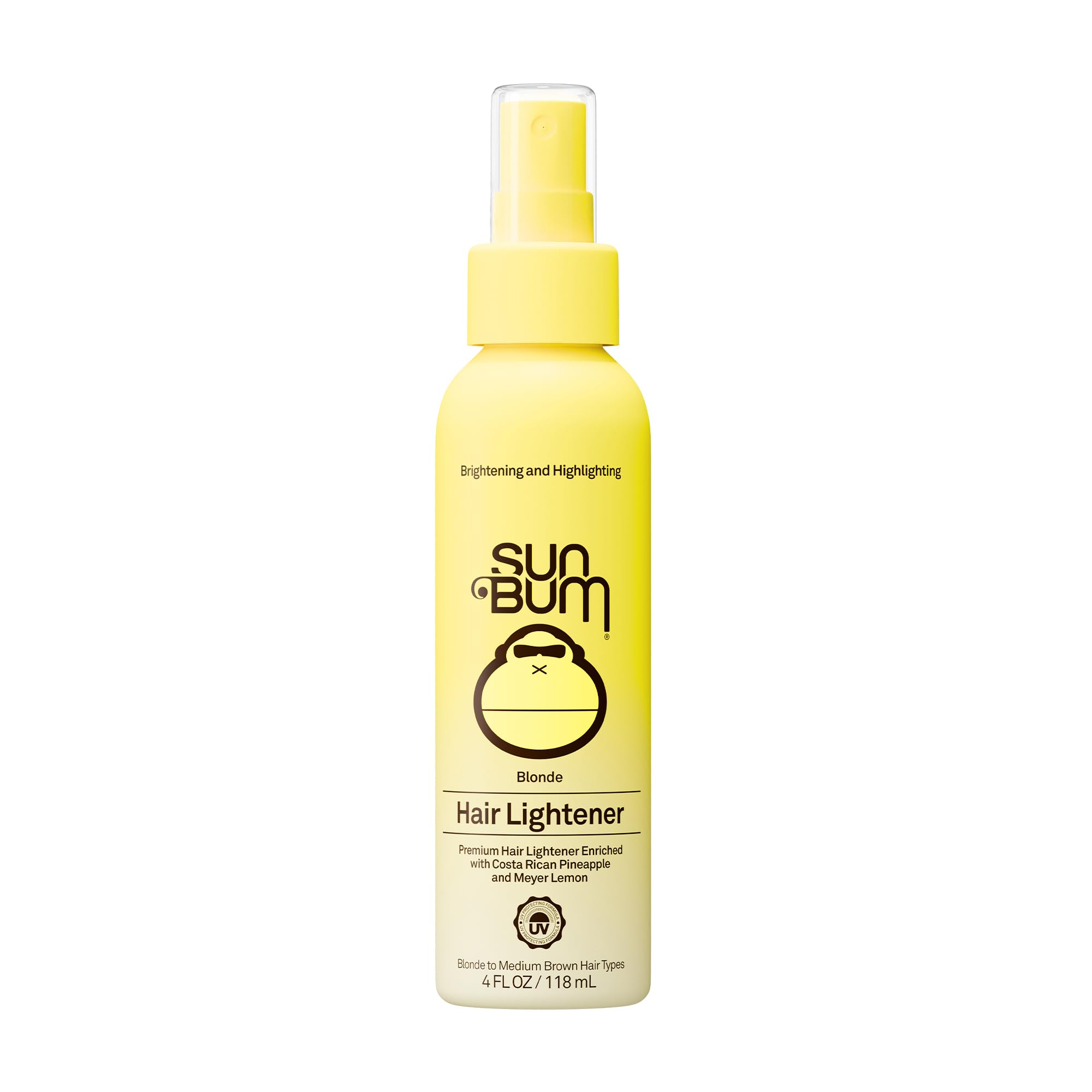 Sun Bum front packaging of 4 oz Blonde Hair Lightener spray showing product benefits
