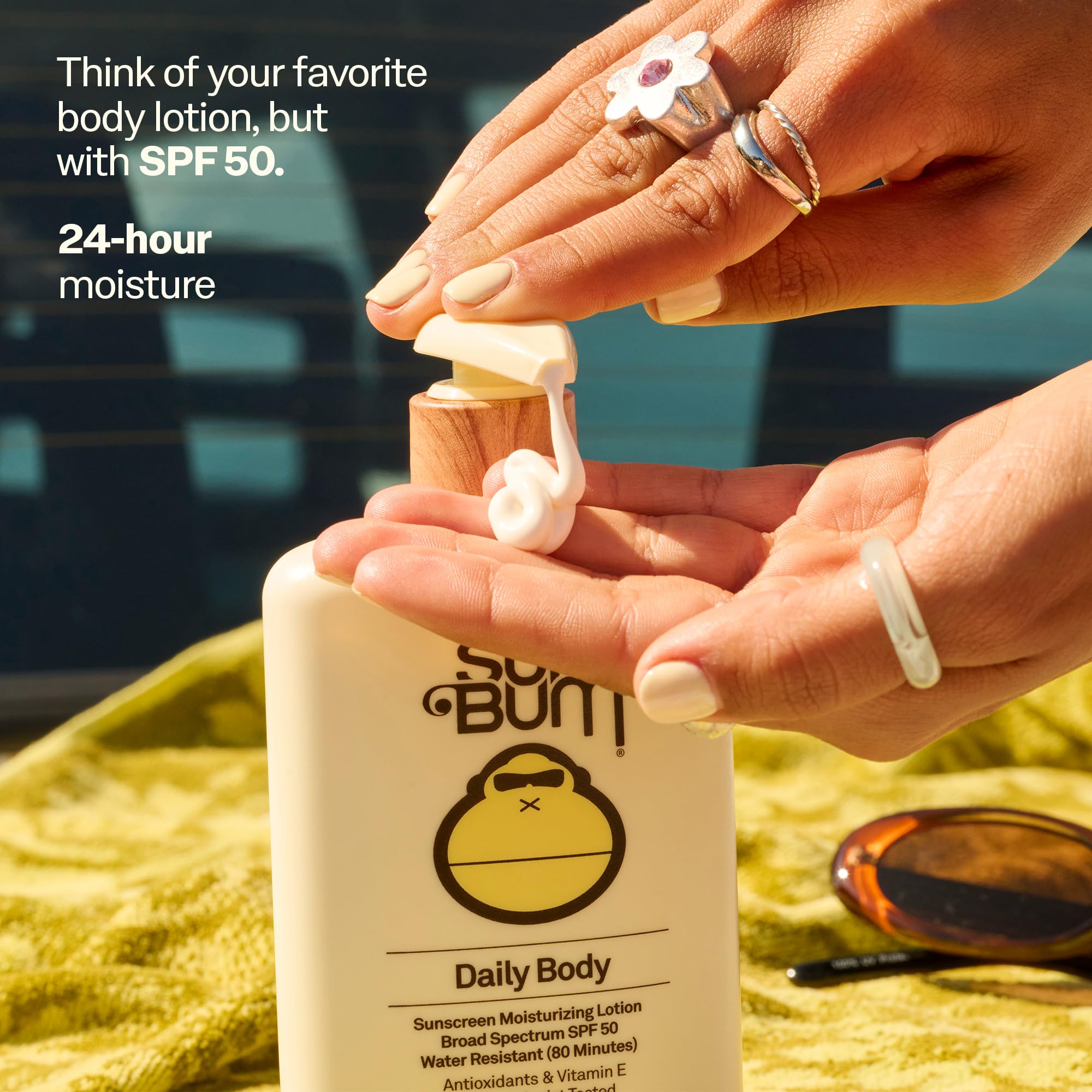 Sun Bum lotion pump dispensing creamy texture for quick absorption
