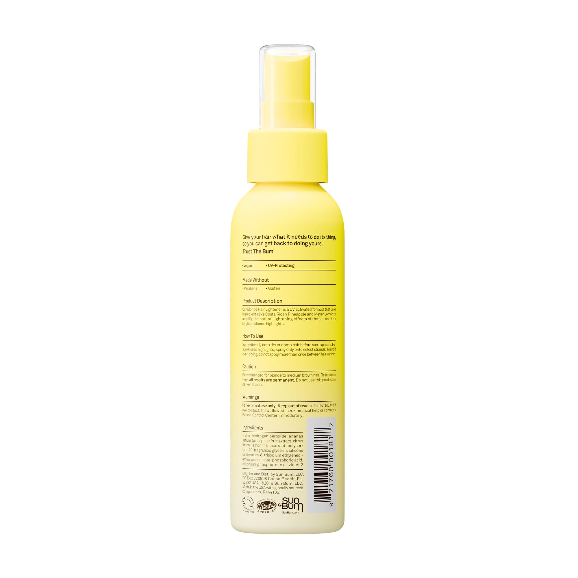 Sun Bum product label close-up showing clean ingredients and cruelty-free certification