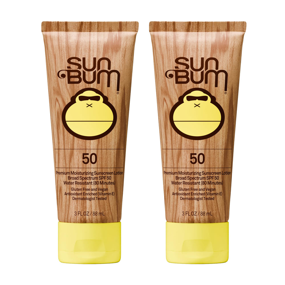 Sun Bum front packaging showing SPF 50 and travel-friendly two-pack benefit