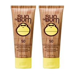 Sun Bum front packaging showing SPF 50 and travel-friendly two-pack benefit