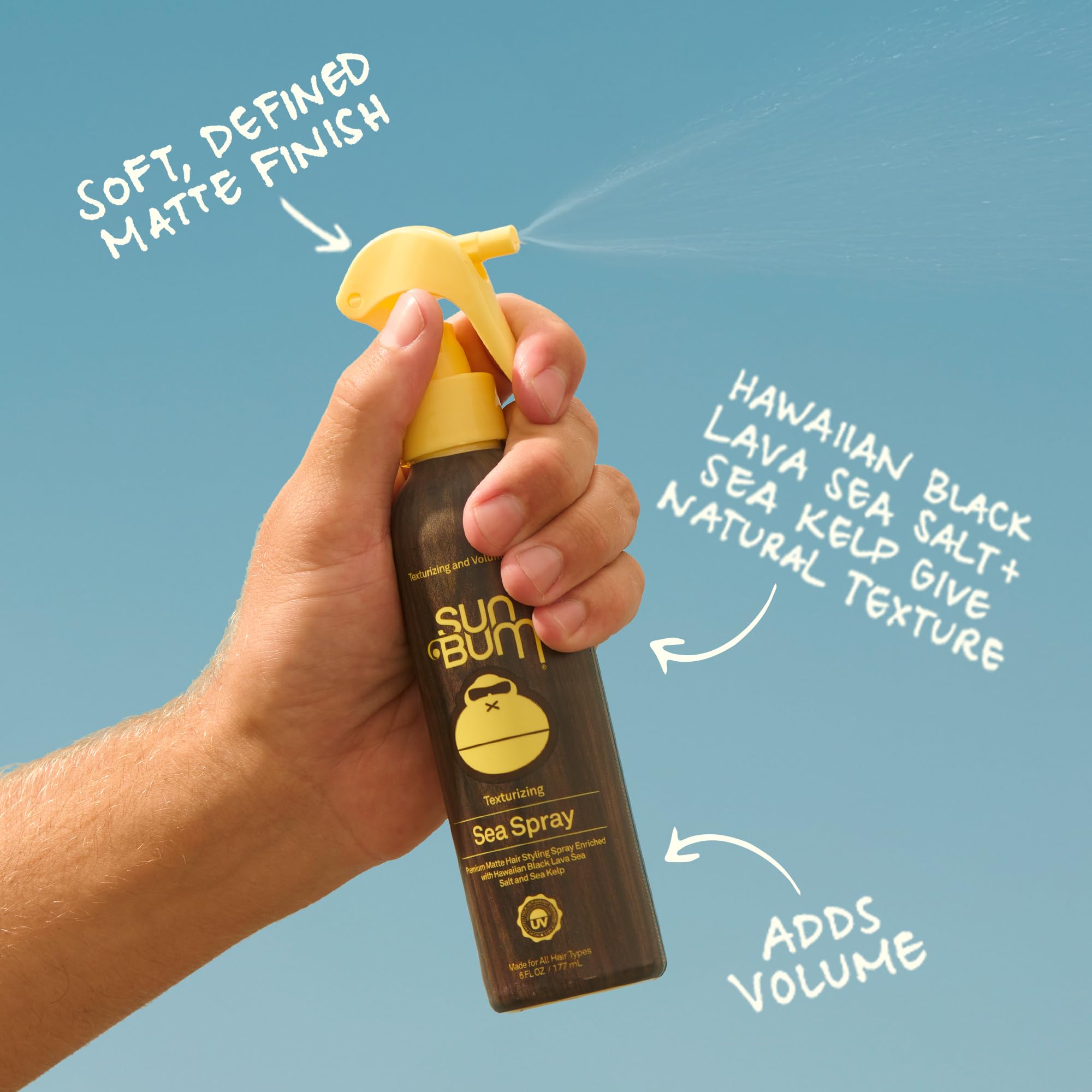 Sun Bum sea spray closeup nozzle demonstrating fine mist application and control benefit