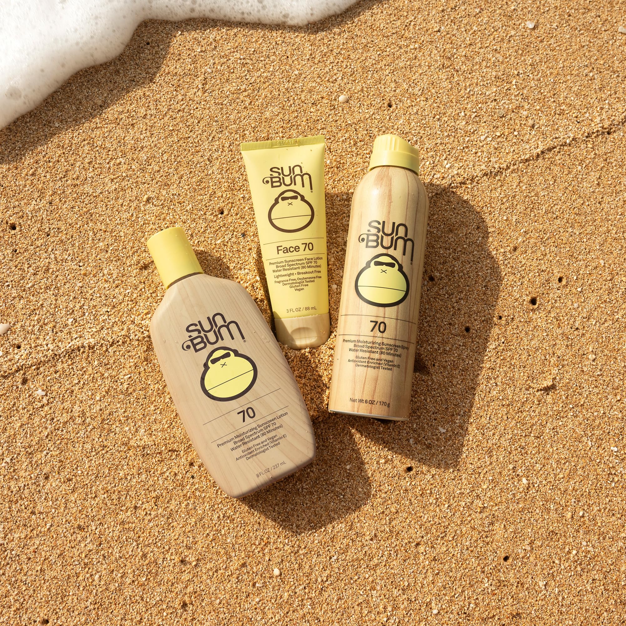 Sun Bum at beach lifestyle shot illustrating water‑resistant outdoor use