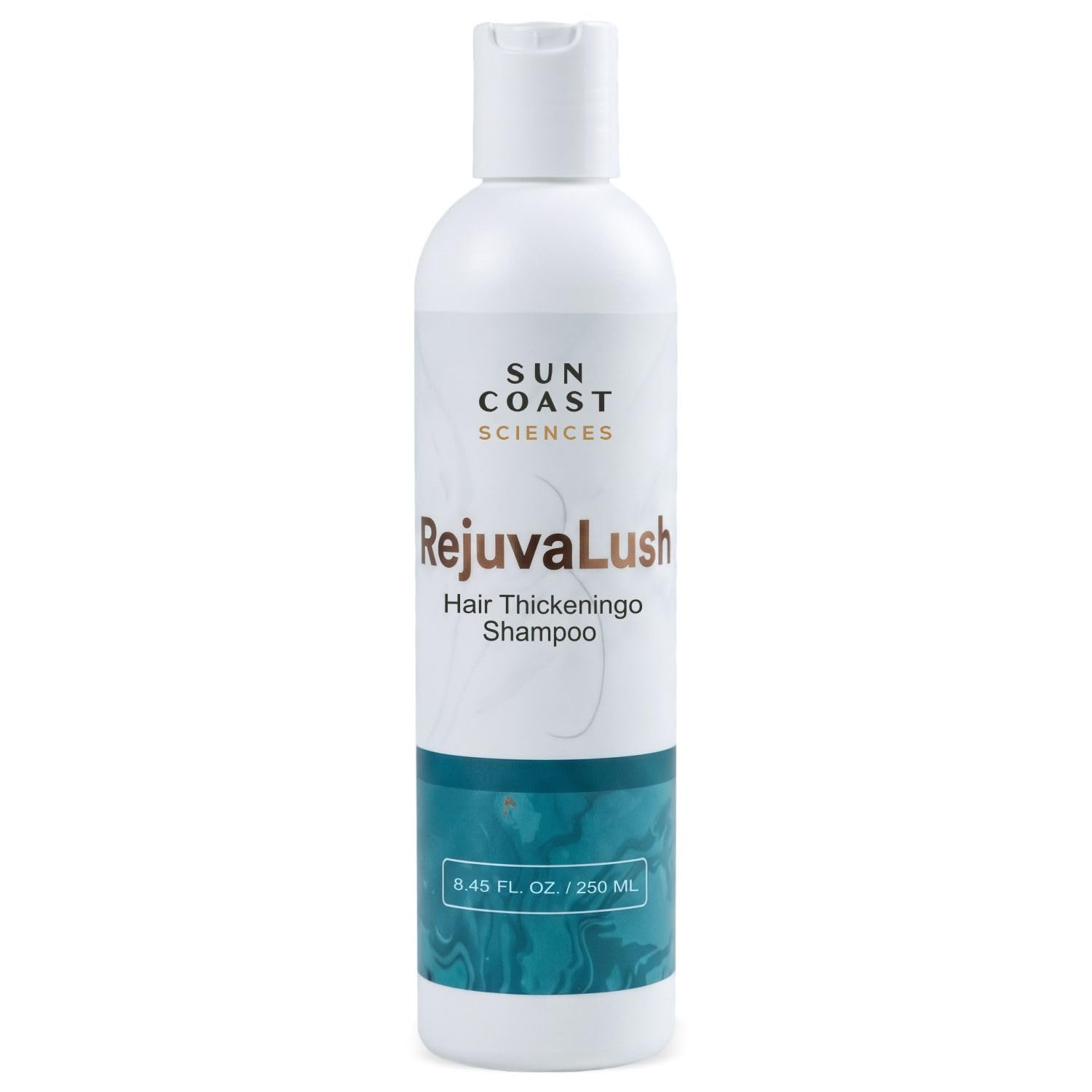 Sun Coast Sciences RejuvaLush front bottle showing clean design and benefit